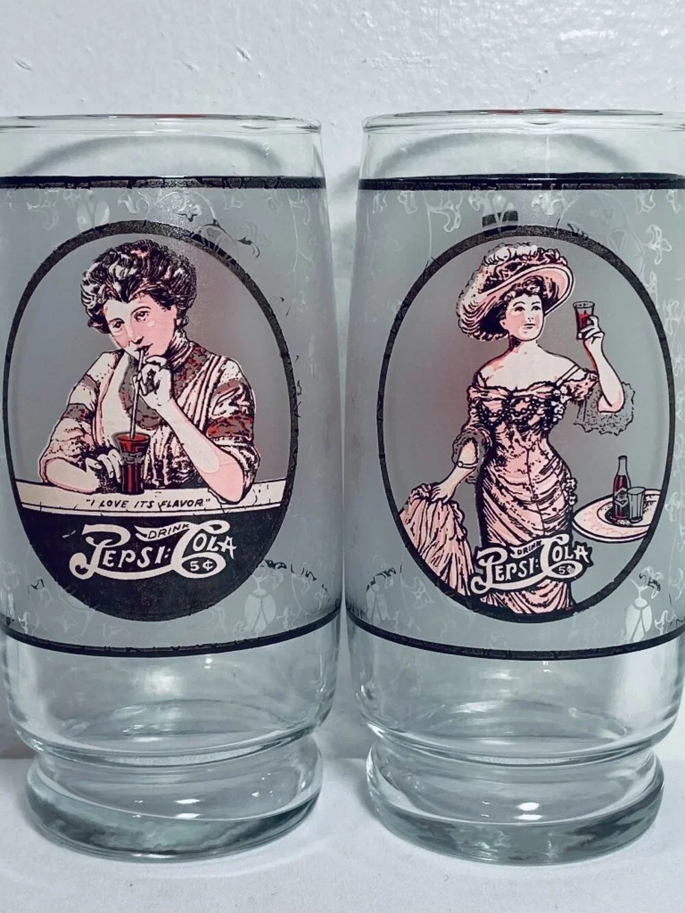 (2) 1970's Pepsi-Cola Drinking Glasses Victorian Lady/Gibson Girl 6